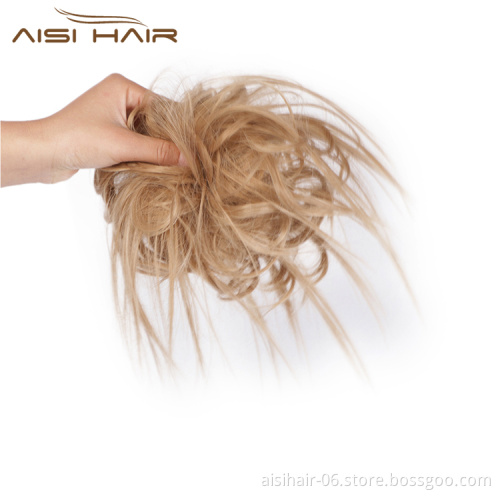 Aisi Hair Synthetic Donut Blonde Chignon Curly Bun Pad Chignon Elastic Band Ribbon Ponytail Rope Rubber Hair Extension For Women